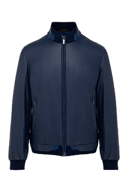 Куртка из натуральной кожи и кожи аллигатора синяя мужская