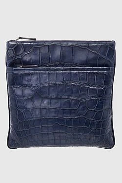 Blue men's alligator leather crossbody bag