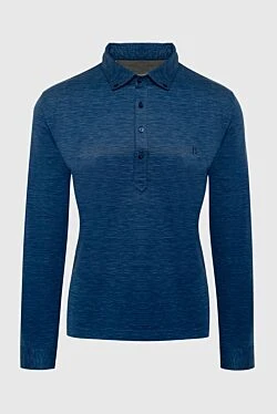 Cotton long sleeve polo blue for men