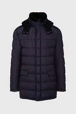 Men's down jacket made of silk, fur and cashmere black