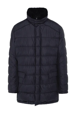 Men's down jacket made of silk, fur and cashmere blue