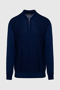 Long Sleeve Polo in Silk and Cashmere blue for men