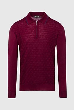 Long sleeve polo in silk and cashmere burgundy for men