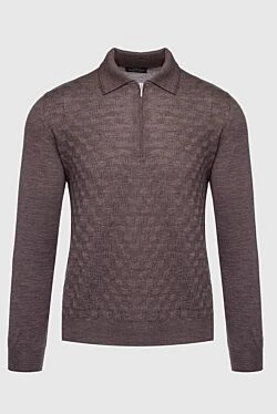 Long Sleeve Polo in Silk and Cashmere Brown for men