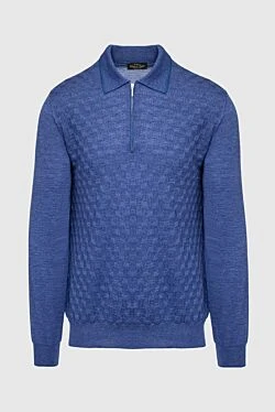 Long Sleeve Polo in Silk and Cashmere blue for men