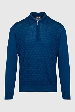 Long Sleeve Polo in Silk and Cashmere blue for men