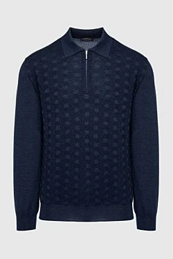 Long Sleeve Polo in Silk and Cashmere blue for men