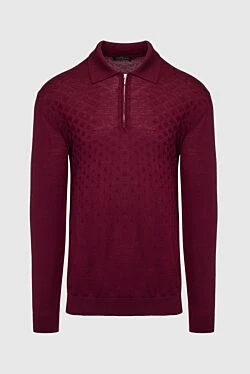 Wool long sleeve polo burgundy for men