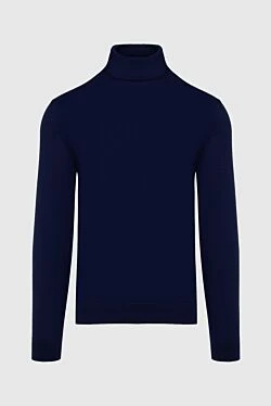 Men's blue wool jumper with stand-up collar