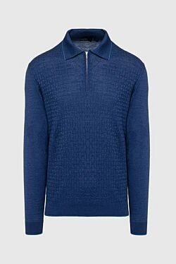 Long Sleeve Polo in Silk and Cashmere blue for men