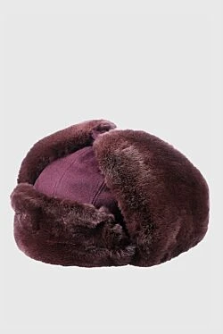 Burgundy men's hat made of wool and natural fur