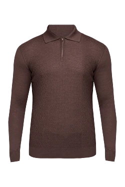 Wool, silk and cashmere long sleeve polo brown for men