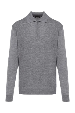 Long sleeve polo in wool, silk and cashmere gray for men