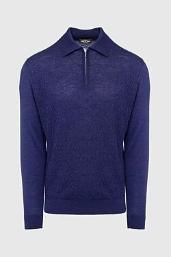 Wool, silk and cashmere long sleeve polo blue for men