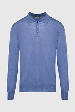 Wool and cashmere long sleeve polo blue for men