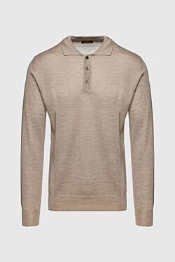 Wool and Cashmere Long Sleeve Polo Beige for men