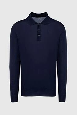 Wool and Cashmere Long Sleeve Polo Blue for men