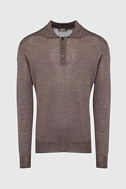 Wool and Cashmere Long Sleeve Polo Brown for men