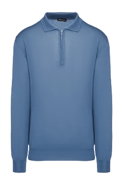 Wool and cashmere long sleeve polo blue for men