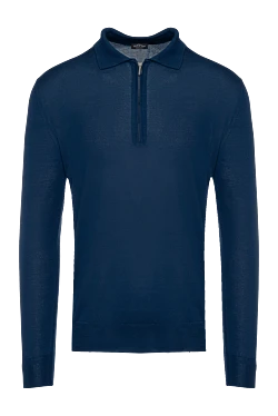 Wool and Cashmere Long Sleeve Polo Blue for men