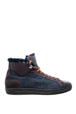 Brown leather and wool sneakers for men