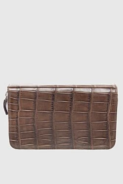 Men's brown alligator leather clutch