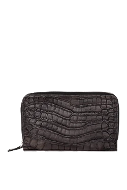 Men's clutch bag made of gray alligator skin