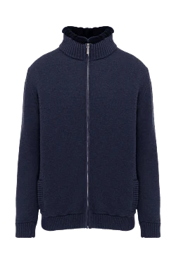 Men's cardigan made of wool, cashmere and natural fur, blue