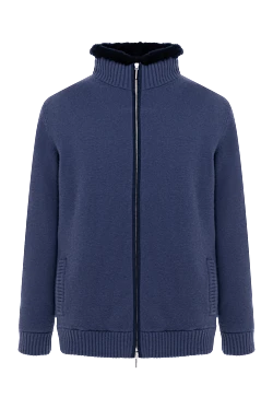 Men's cardigan made of wool, cashmere and natural fur, blue