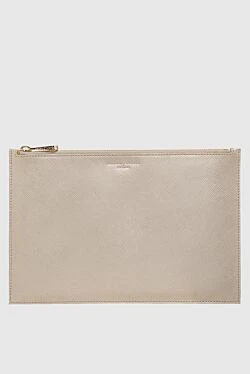 Beige leather cosmetic bag for women