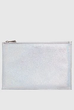 Gray leather makeup bag for women