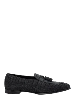 Black crocodile leather loafers for men