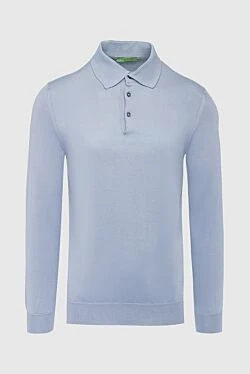 Long sleeve cotton polo blue for men