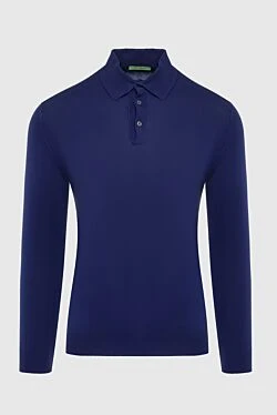 Cotton long sleeve polo blue for men