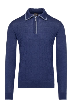 Wool, silk and cashmere long sleeve polo blue for men