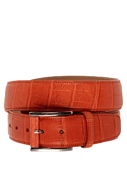 Orange crocodile leather belt for men