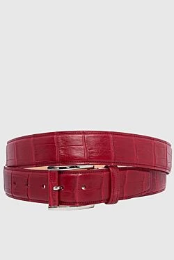 Crocodile leather belt burgundy for men