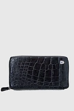 Men's black alligator leather clutch