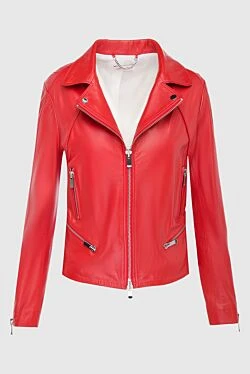 Women's red genuine leather jacket