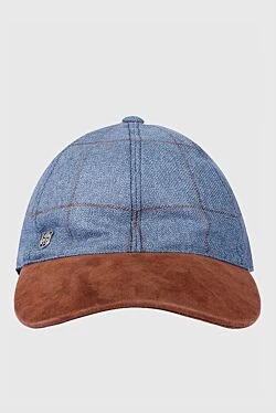 Cap made of wool and genuine leather blue for men