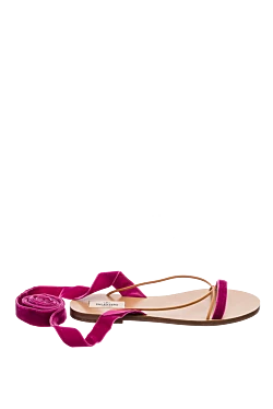 Pink leather and velor sandals for women