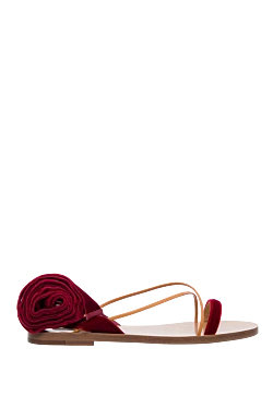 Burgundy leather and velor sandals for women