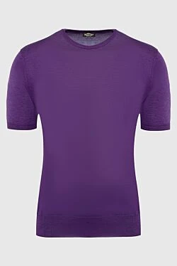 Short sleeve jumper in cotton and silk purple for men