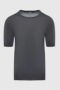 Short sleeve jumper in silk and cotton gray for men