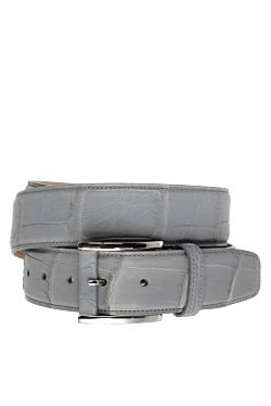 Gray crocodile leather belt for men