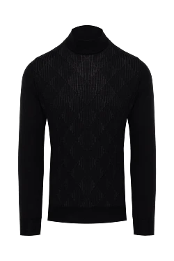 Men's jumper with a high stand-up collar made of cashmere and silk, black