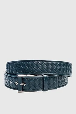 Leather belt blue for men