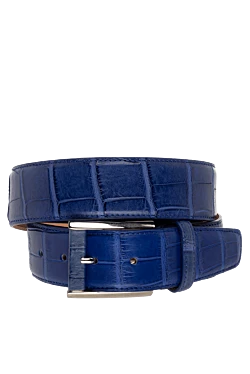 Blue crocodile leather belt for men