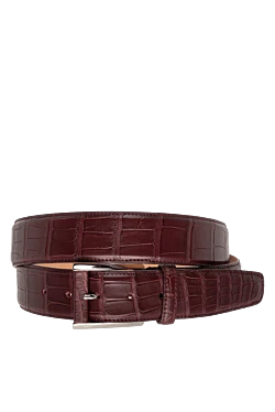 Leather belt burgundy for men