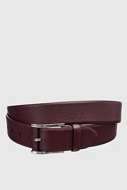 Leather belt burgundy for men